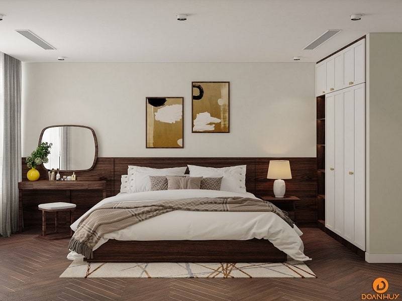 Thiết kế mẫu phòng ngủ với nội thất bằng gỗ Walnut